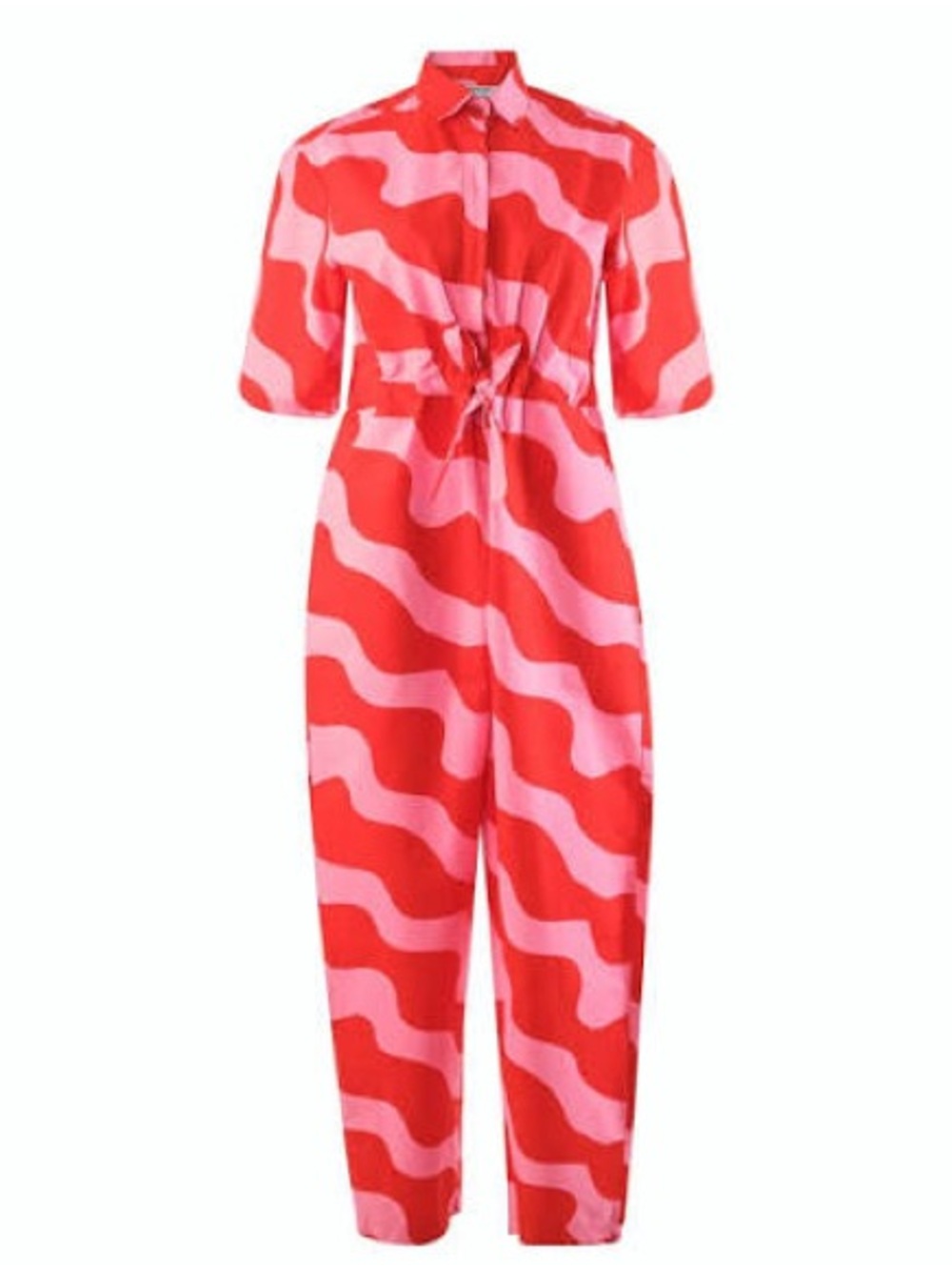 YEVU “Spilt Milk” Wavy Stripe Pink & Red “Boiler Night” Cotton Jumpsuit